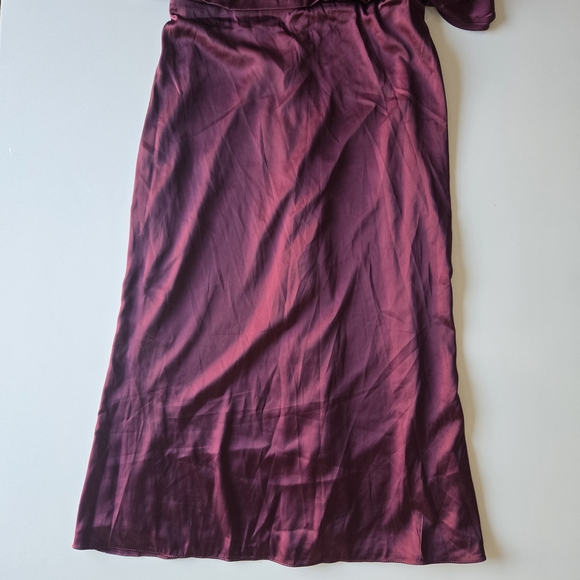 Wear Your Love Burgundy Satin Style Asymmetrical Sleeve Midi Dress Formal - Picture 5 of 15